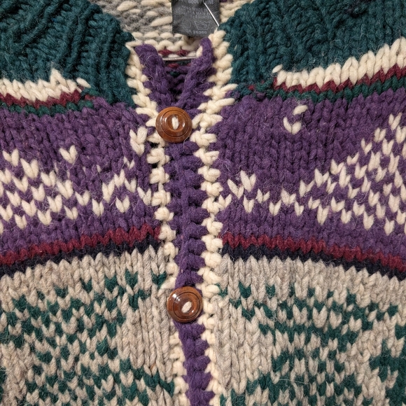 VINTAGE HAND KNIT WOOL CARDIGAN CHUNKY SWEATER RELAXED FIT Green - Picture 7 of 9